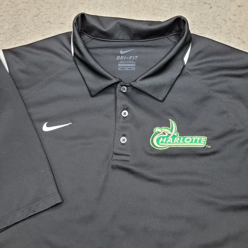 UNCC 49ers Nike Dri Fit Golf Polo Shirt Mens 2XL Black Short‎ Sleeve Performance